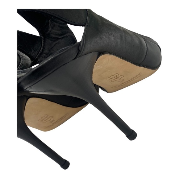 Leon Max Black Palor All Leather Open Toe Heels Wrap Ankle Sz 8M - Picture 7 of 16